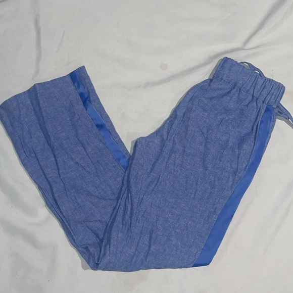 New Guess Marciano Linen Blend Tuxedo Wide Leg Blue Pants S - Picture 9 of 10